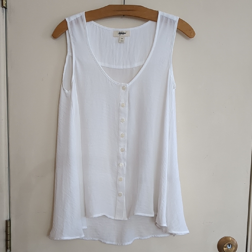 Style & Co. Semi-sheer White Button-Front Sleeveless Blouse
